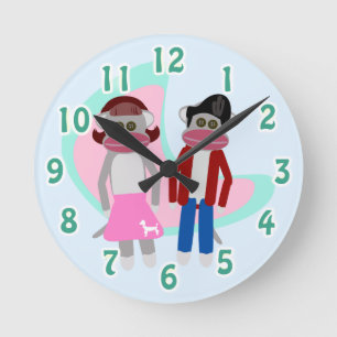 Horloge Ronde Characters de Fun Retro Sock Hop Monkey