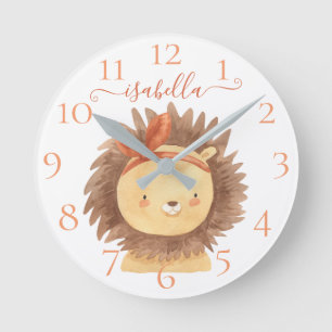 Horloge Ronde Charmante Lionceau Aquarelle Personnalisée Pour La