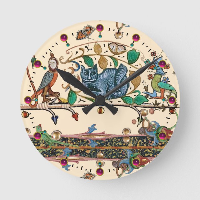HORLOGE RONDE CHASSE BESTIAIRE MÉDIÉVALE, OISEAU, FALCON (Recto)