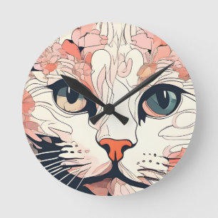 Horloge Ronde Chat Artistique