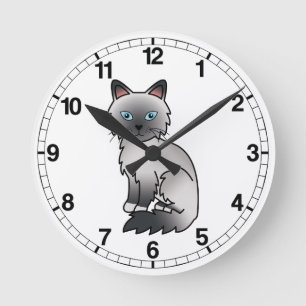 Horloge Ronde Chat Birman / Ragdoll au point bleu
