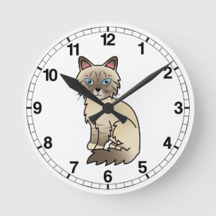 Horloge Ronde Chat Birman / Ragdoll au point chocolat tabby