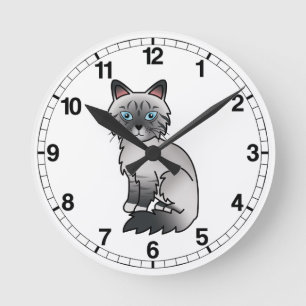 Horloge Ronde Chat Birman / Ragdoll Tabby au point bleu