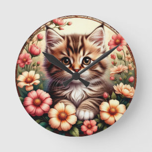 Horloge Ronde Chat charmant
