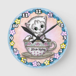 Horloge Ronde Chat Chaton Tasse à Thé