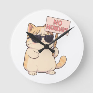 Horloge Ronde Chat Cool Pas de Lundi Mème Esthétique