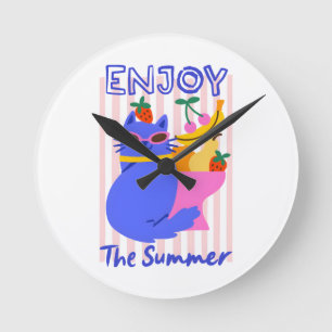 Horloge Ronde Chat Cool qui Jouit de l'Été