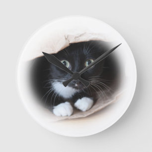 Horloge Ronde Chat dans un sac