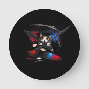 Horloge Ronde Chat de police drôle conduisant une voiture Mème d