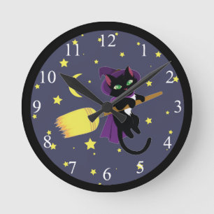 Horloge Ronde Chat de sorcière de vol