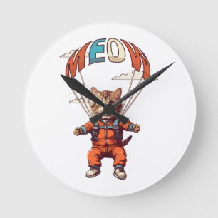 Horloge Ronde Chat drôle de parachutisme