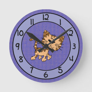 Horloge Ronde Chat drôle sur l'horloge murale pourpre