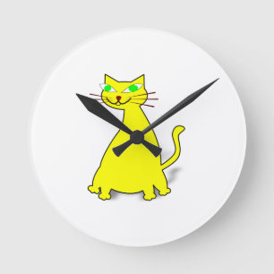 Horloge Ronde Chat gras jaune