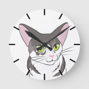 Horloge Ronde Chat gris et blanc