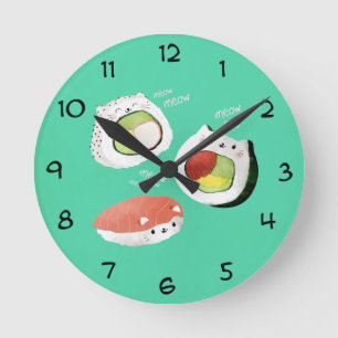 Horloge Ronde Chat mignon de sushi