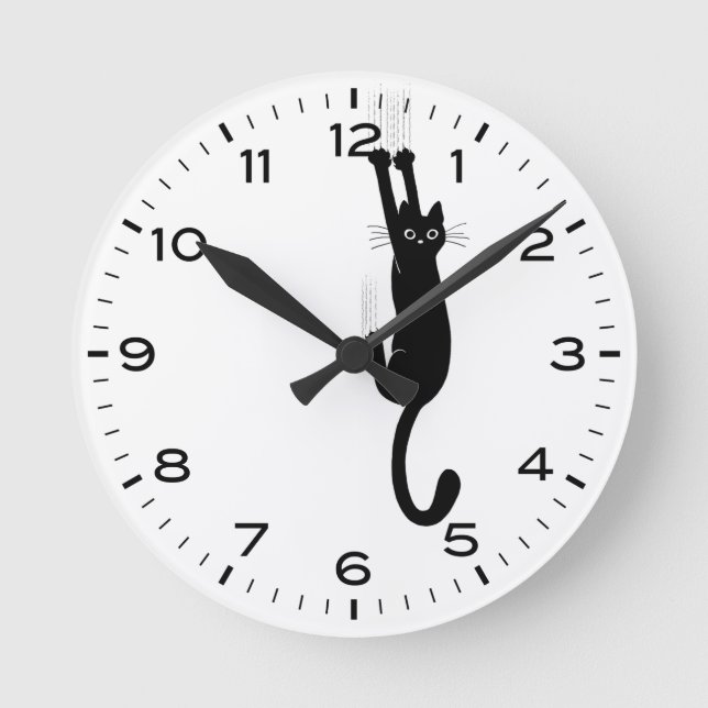 Horloge Ronde Chat Noir Drôle Accroché (Recto)