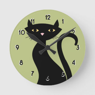 Horloge Ronde Chat noir rétro