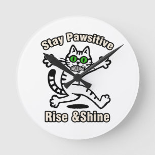 Horloge Ronde Chat Restez Positif