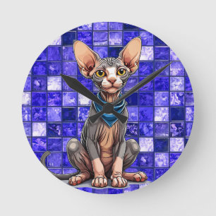 Horloge Ronde Chat Sphynx