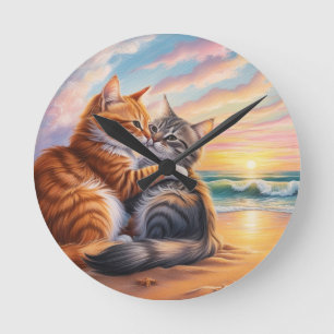 Horloge Ronde Chats amoureux