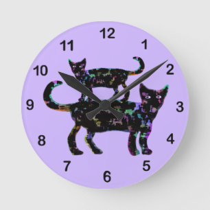 Horloge Ronde Chats noirs de beauté