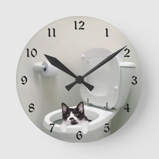 Horloge Ronde Chatte-chat dans un bol de toilettes (Recto)
