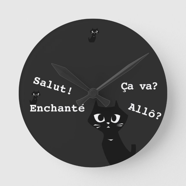 Horloge Ronde Chauffage Chats Noirs en français (Recto)
