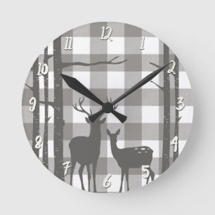 Horloge Ronde Chauffeurs à plaid de Buffalo gris rustique Cerf &