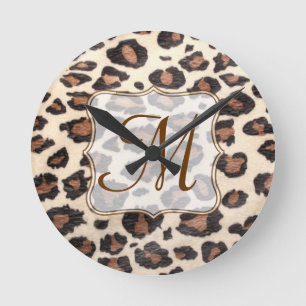 Horloge Ronde Cheetah Spot Animal Monogram Initial Wall Clock