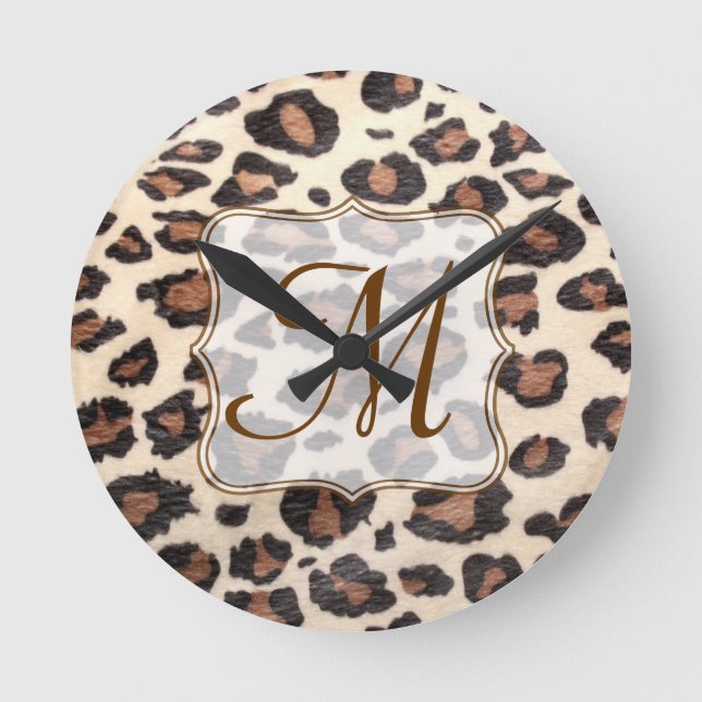 Horloge Ronde Cheetah Spot Animal Monogram Initial Wall Clock (Recto)