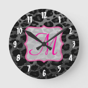 Horloge Ronde Cheetah Spot Animal Monogram Initial Wall Clock