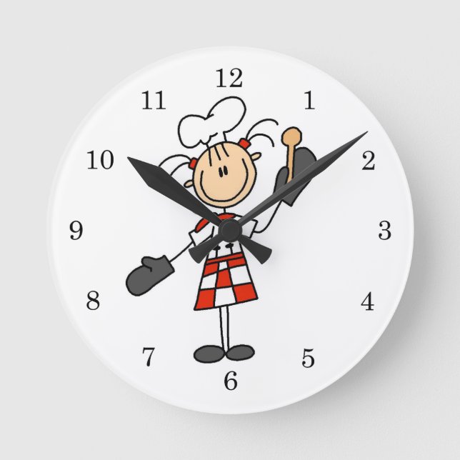 Horloge Ronde Chef Féminine avec Mitts et cuillère en bois (Recto)