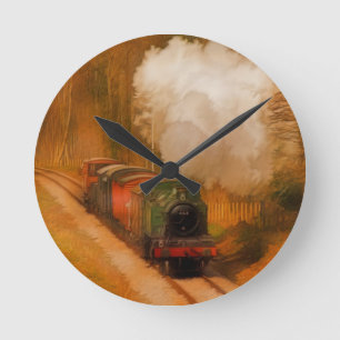 Horloge Ronde Chemin de fer Steam Engine Fine Art pour les amour