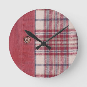 Horloge Ronde Chemise à carreaux / motif de chemise en flanelle