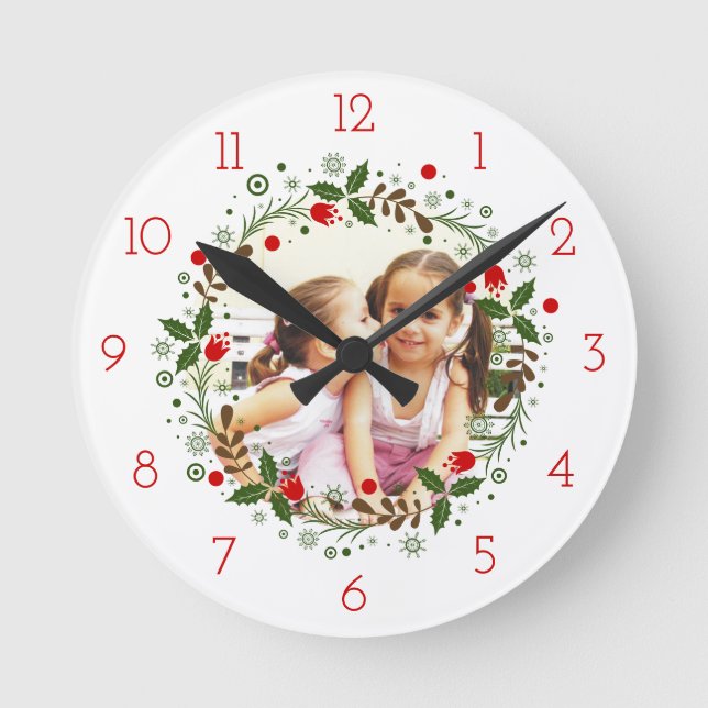 Horloge Ronde Chemise rouge de Noël fleurie photo de vacances (Recto)