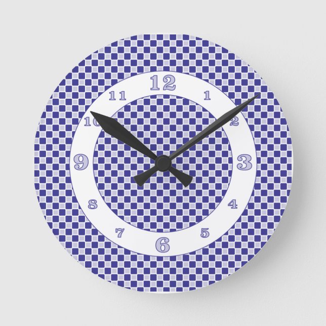 Horloge Ronde Chèques monochromatiques bleu Indigo (Recto)