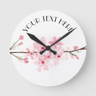 Horloge Ronde Cherry blossoms flowers pink floral watercolor