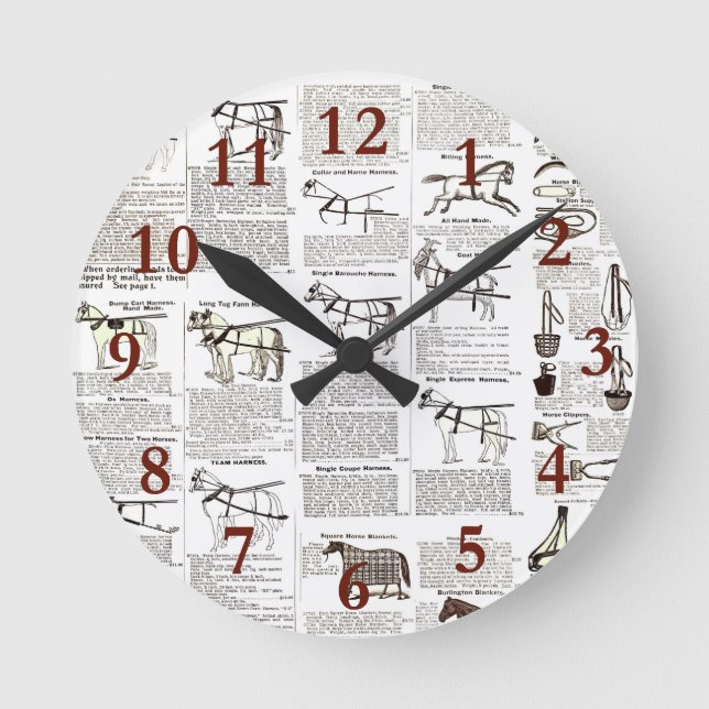 Horloge Ronde Cheval Antique Publicité Journal Art (Recto)