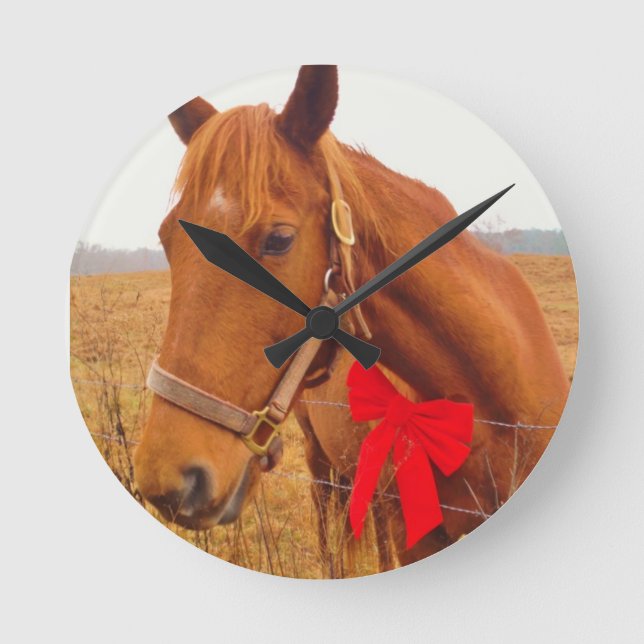 Horloge Ronde Cheval Brown Red Bow (Recto)