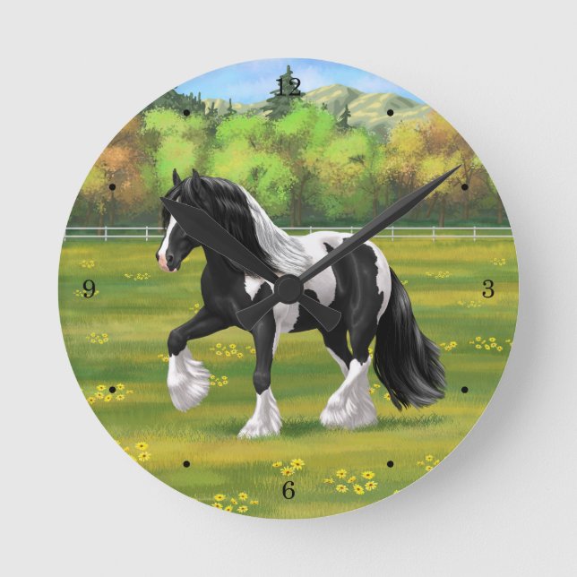 Horloge Ronde Cheval d'attelage de la bandelette tzigane noire d (Recto)