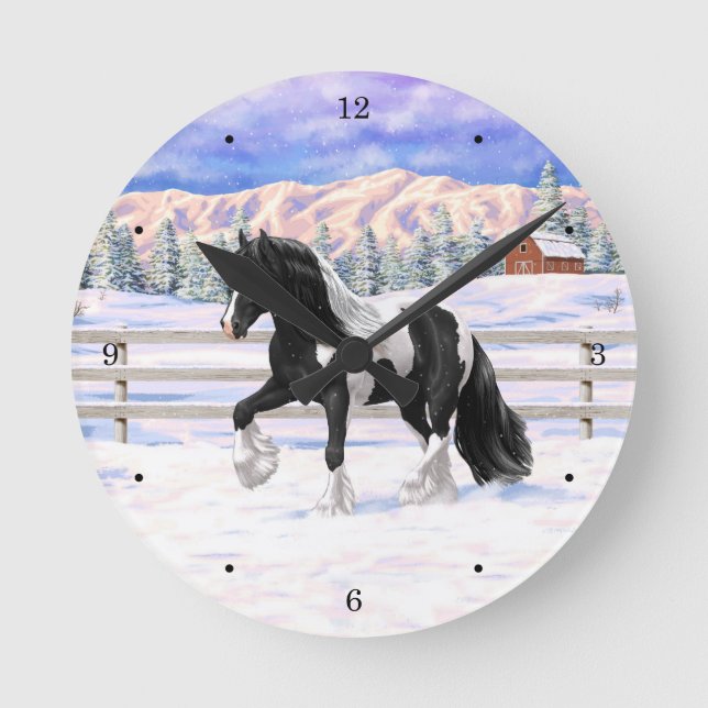 Horloge Ronde Cheval d'attelage de la bandelette tzigane noire d (Recto)