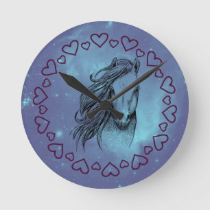 Horloge Ronde Cheval et Coeurs Galaxy