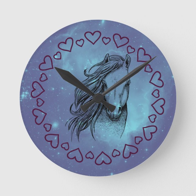 Horloge Ronde Cheval et Coeurs Galaxy (Recto)