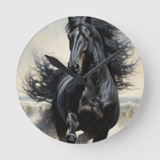 Horloge Ronde cheval noir