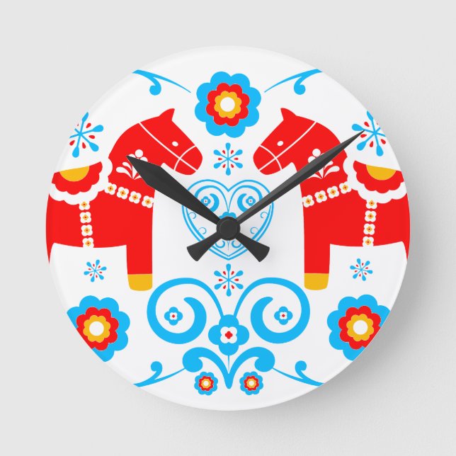 Horloge Ronde Chevaux Red Dala (Recto)