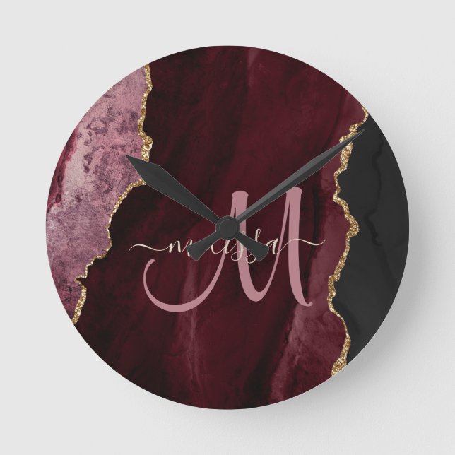 Horloge Ronde Chic Bourgogne Or Parties scintillant Agate Person (Recto)