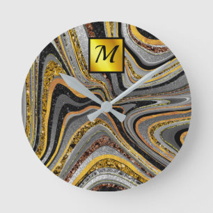 Horloge Ronde Chic Sparkle Parties scintillant marbre art gris o