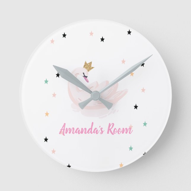 Horloge Ronde Chic Swan, Étoiles, Princesse (Recto)