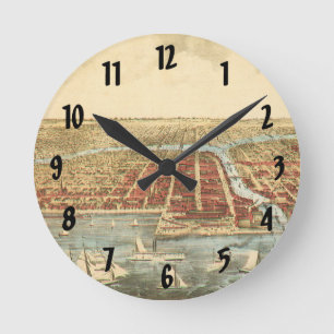 Horloge Ronde Chicago Antique Map, LaSalle Street et River