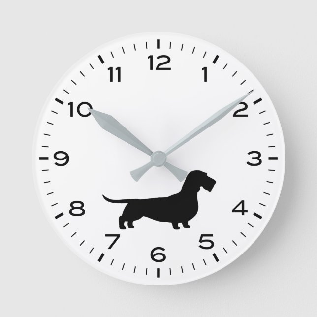 Horloge Ronde Chien à poils durs Dachshund Silhouette Teckel (Recto)